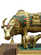 Royal Kamadhenu Cow & Calf Idol – Multicolor Prosperity Symbol