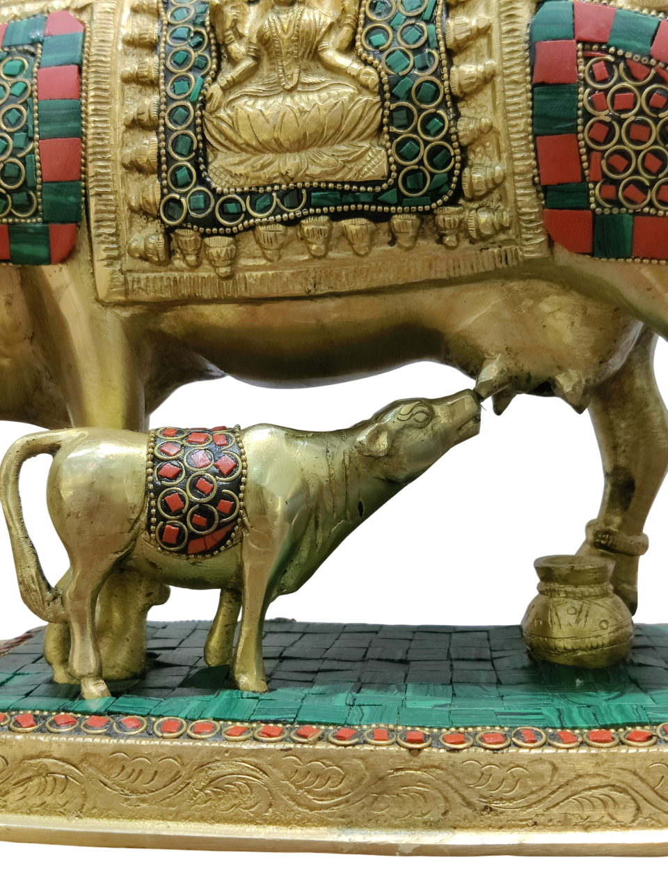 Royal Kamadhenu Cow & Calf Idol – Multicolor Prosperity Symbol