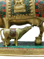 Royal Kamadhenu Cow & Calf Idol – Multicolor Prosperity Symbol