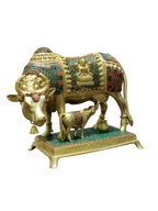 Royal Kamadhenu Cow & Calf Idol – Multicolor Prosperity Symbol