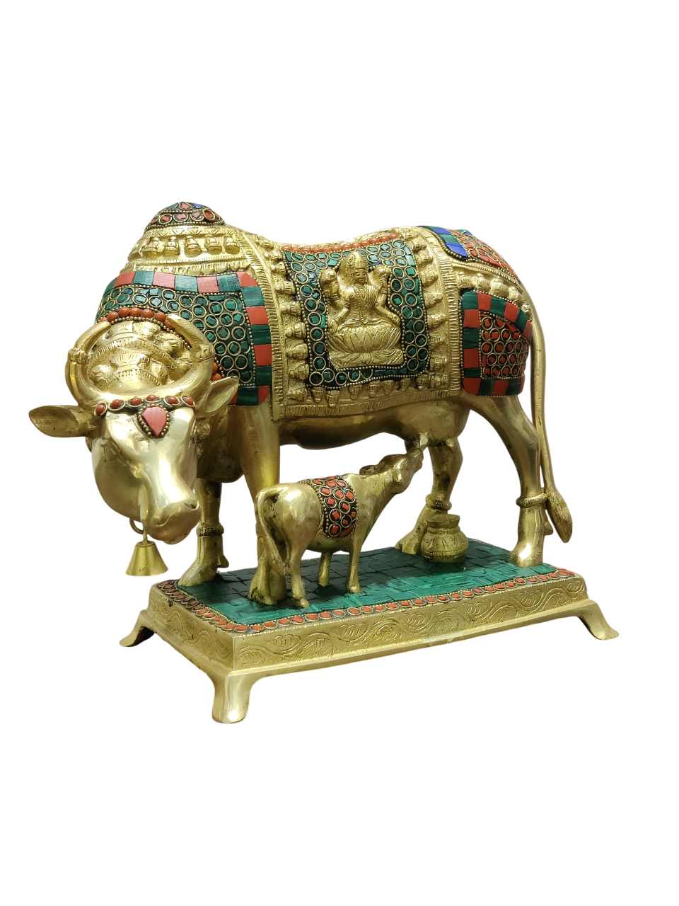 Royal Kamadhenu Cow & Calf Idol – Multicolor Prosperity Symbol