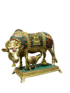 Royal Kamadhenu Cow & Calf Idol – Multicolor Prosperity Symbol