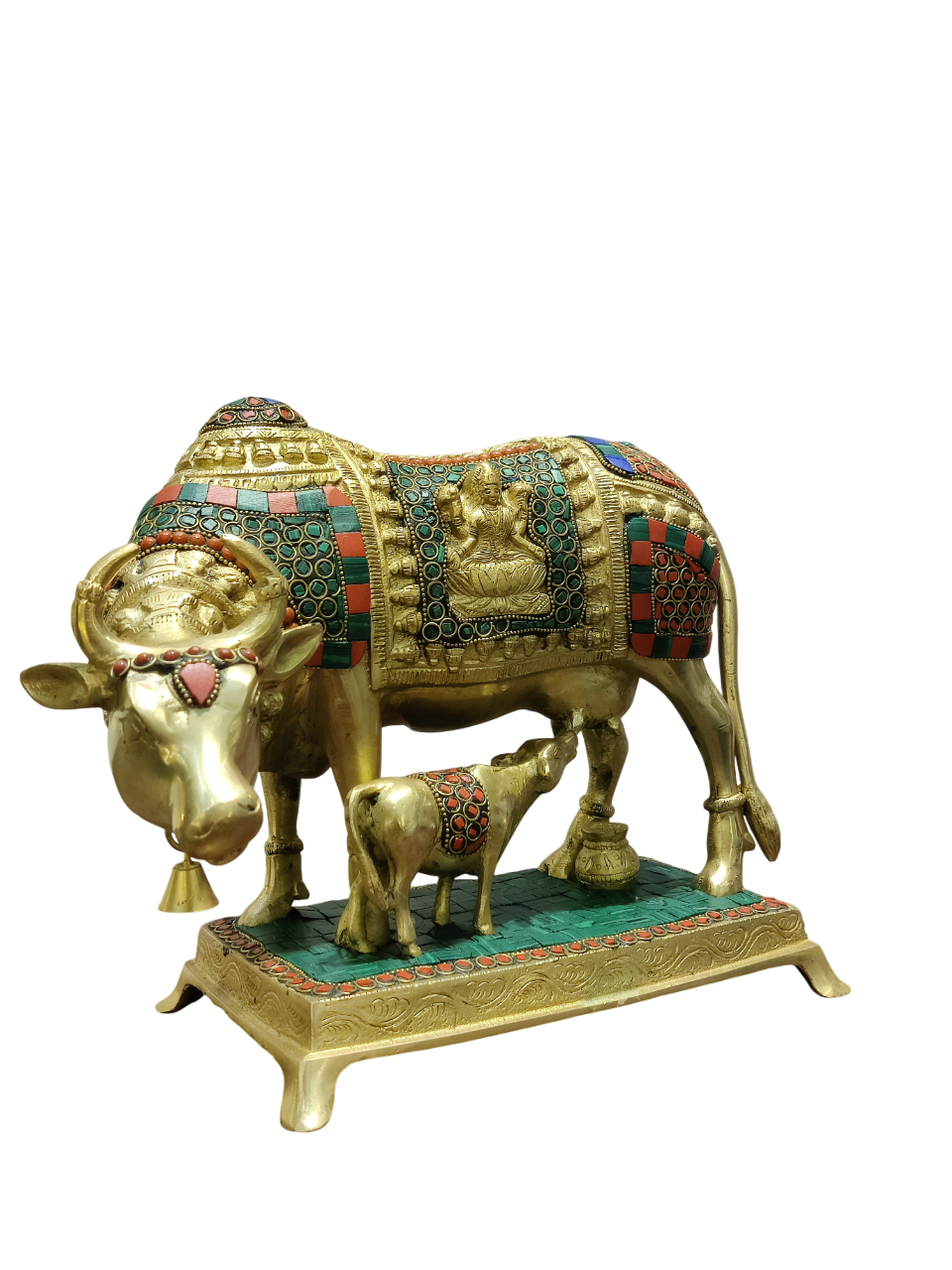 Royal Kamadhenu Cow & Calf Idol – Multicolor Prosperity Symbol