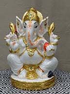 White & Gold Fiber Ganesha Statue – Lord Ganesh Idol for Home Décor