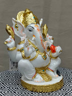 White & Gold Fiber Ganesha Statue – Lord Ganesh Idol for Home Décor