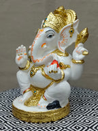 White & Gold Fiber Ganesha Statue – Lord Ganesh Idol for Home Décor