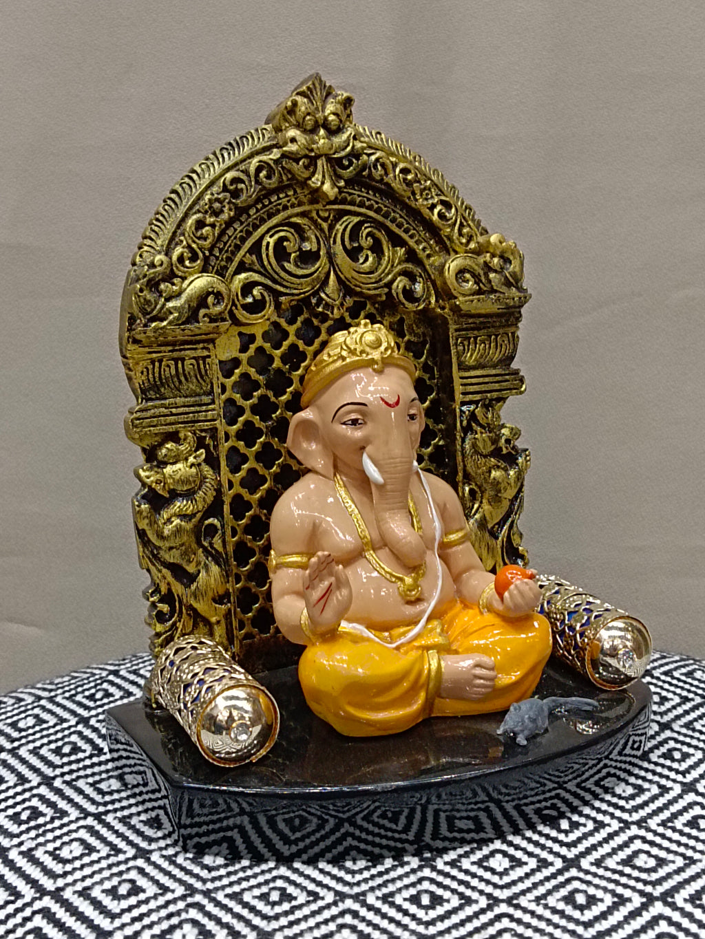 Decorative Fiber Ganesha Statue with Ornate Prabhavali – Lord Ganesh Idol