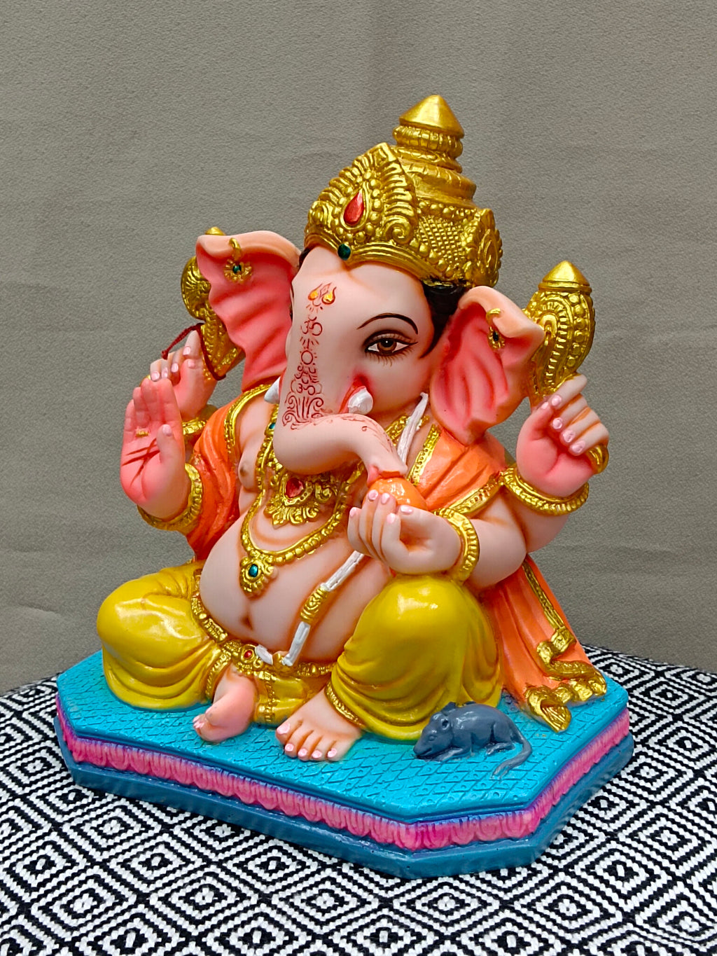 Colorful Fiber Ganesha Statue – Seated Lord Ganesh Idol for Home Décor