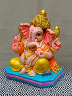 Colorful Fiber Ganesha Statue – Seated Lord Ganesh Idol for Home Décor