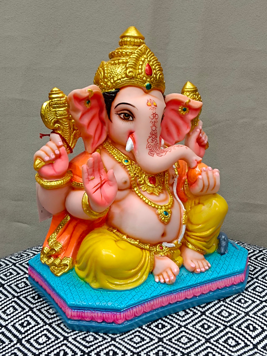 Colorful Fiber Ganesha Statue – Seated Lord Ganesh Idol for Home Décor