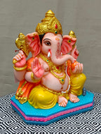 Colorful Fiber Ganesha Statue – Seated Lord Ganesh Idol for Home Décor