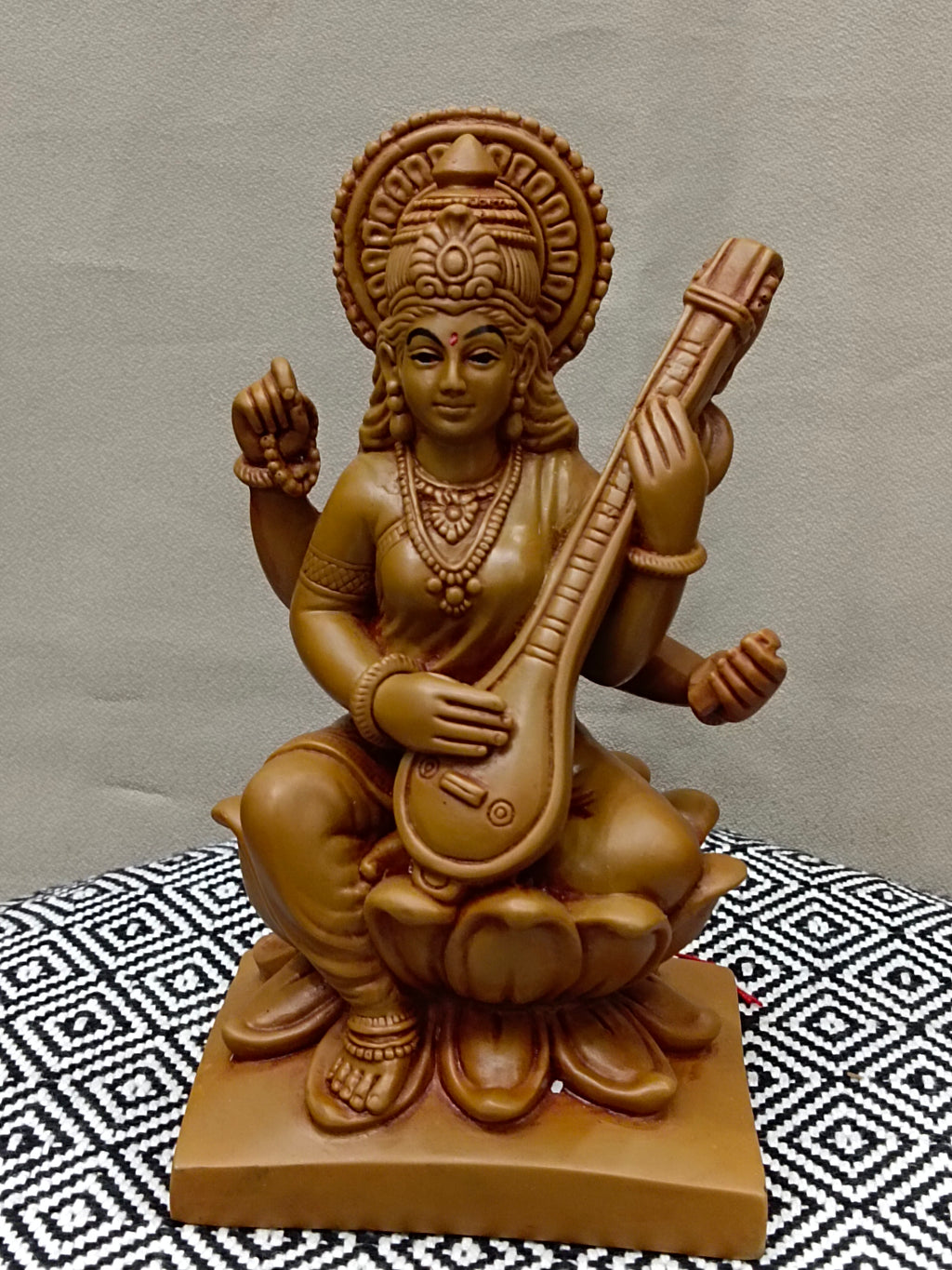 Goddess Saraswati on Lotus with Veena – Traditional Fiber Statue