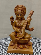 Goddess Saraswati on Lotus with Veena – Traditional Fiber Statue
