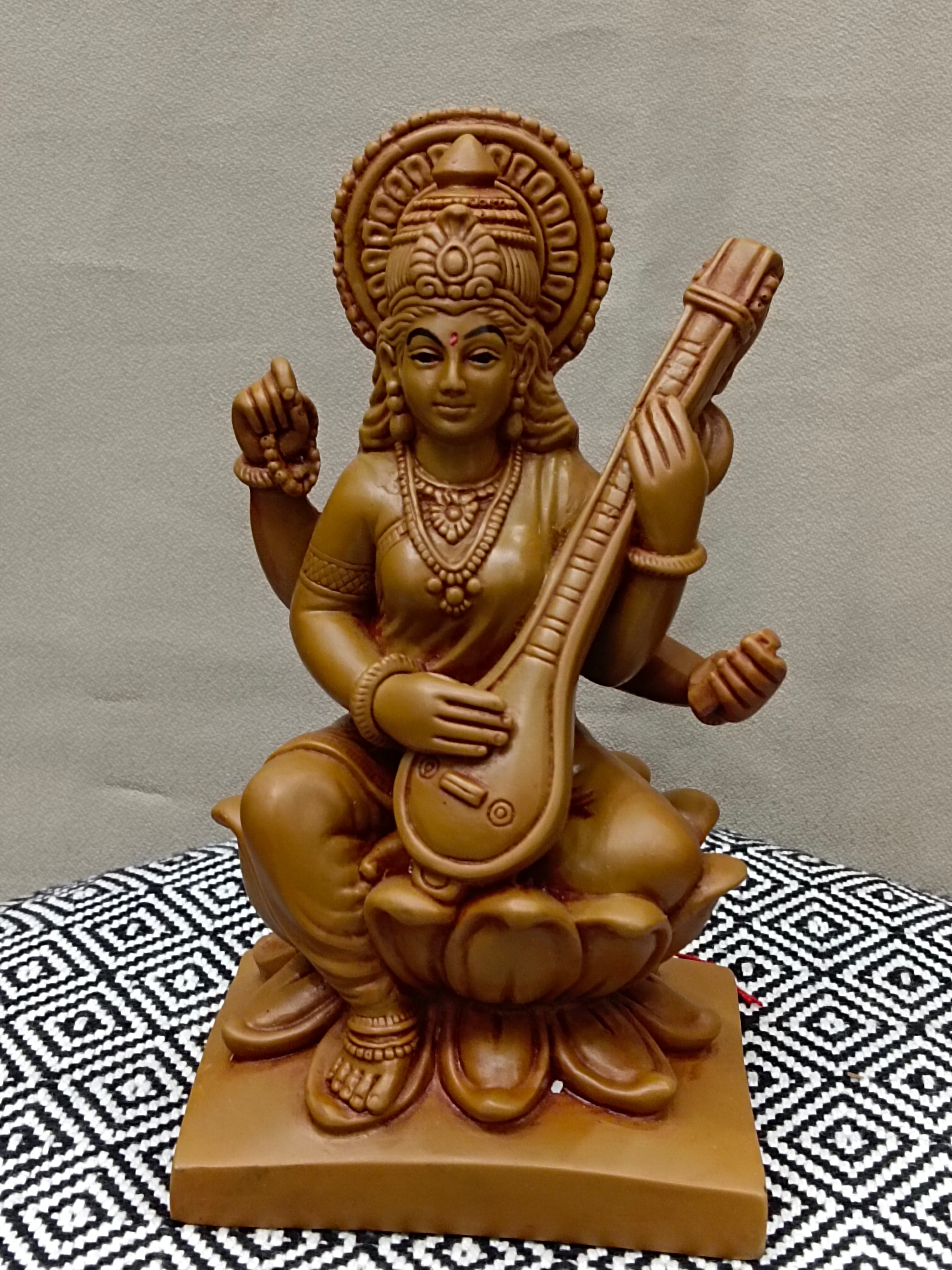 Goddess Saraswati on Lotus with Veena – Traditional Fiber Statue