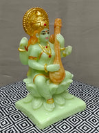 Goddess Saraswati on Lotus with Veena – Green Fiber Statue