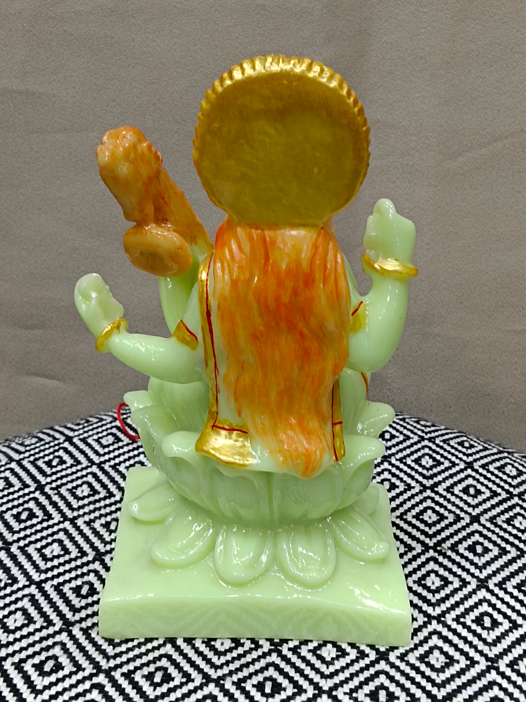 Goddess Saraswati on Lotus with Veena – Green Fiber Statue