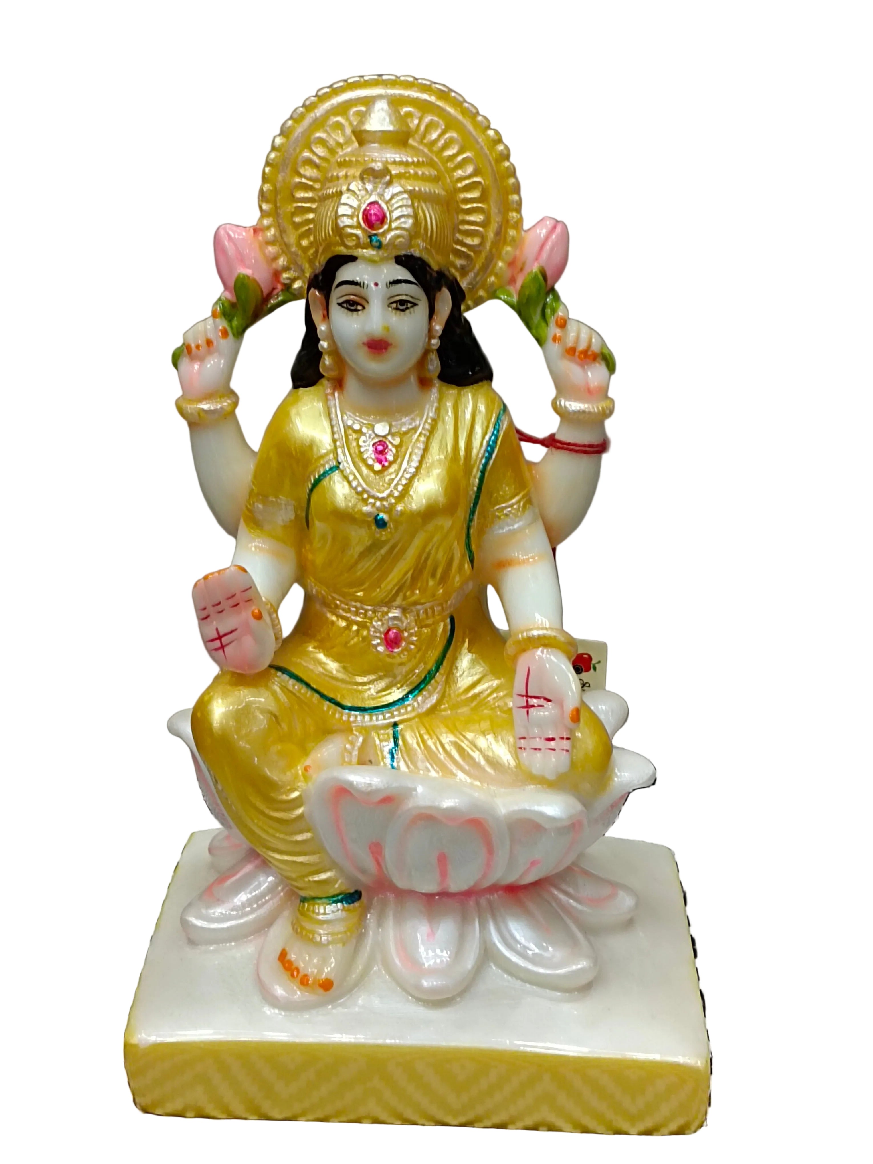 Goddess Lakshmi on Lotus with Kalash – Colorful Fiber Statue for Pooja