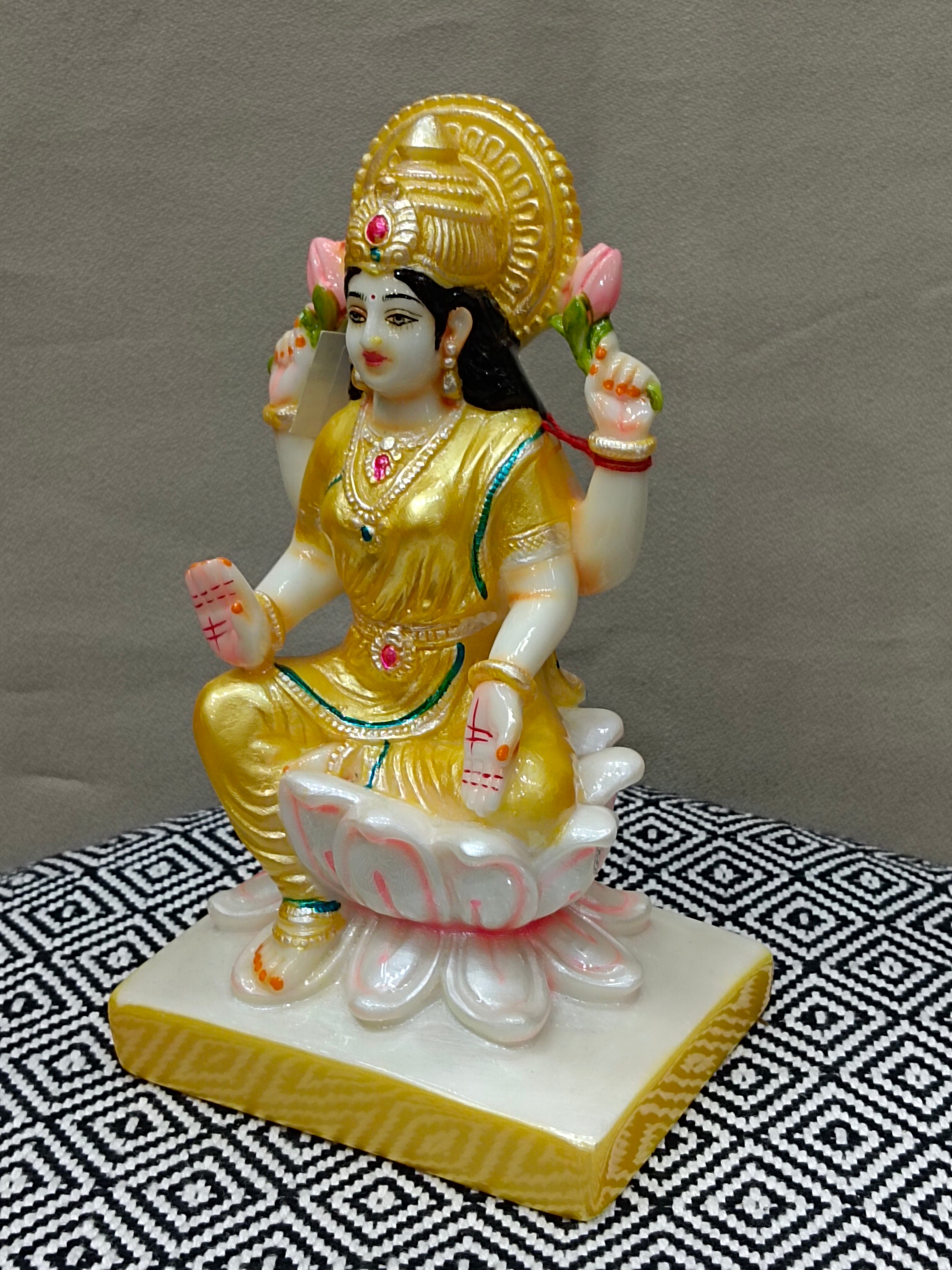 Goddess Lakshmi on Lotus with Kalash – Colorful Fiber Statue for Pooja