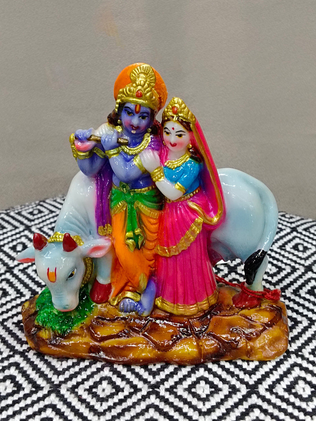 Radha Krishna with Cow Fiber Statue – Divine Idol
