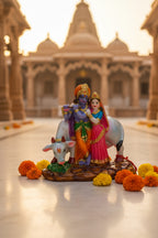 Radha Krishna with Cow Fiber Statue – Divine Idol