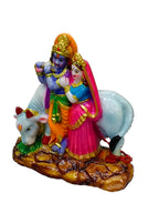 Radha Krishna with Cow Fiber Statue – Divine Idol