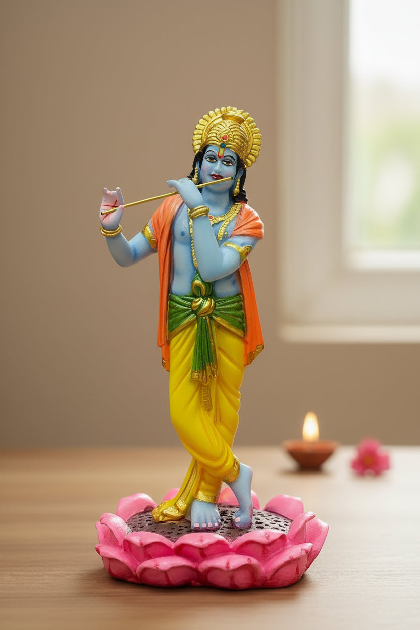Krishna Fiber Statue with Flute – Traditional Krishna Idol