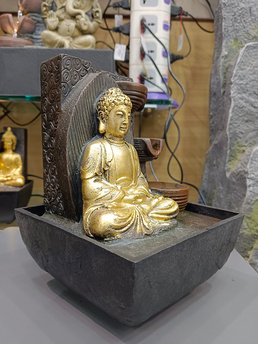 Gold Buddha Tabletop Water Fountain – 3-Tier Cascading Design