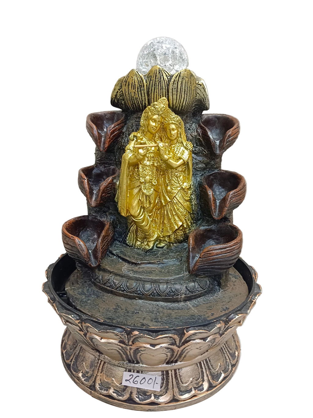 Radha Krishna Water Fountain with LED Crystal Ball – Lotus Base