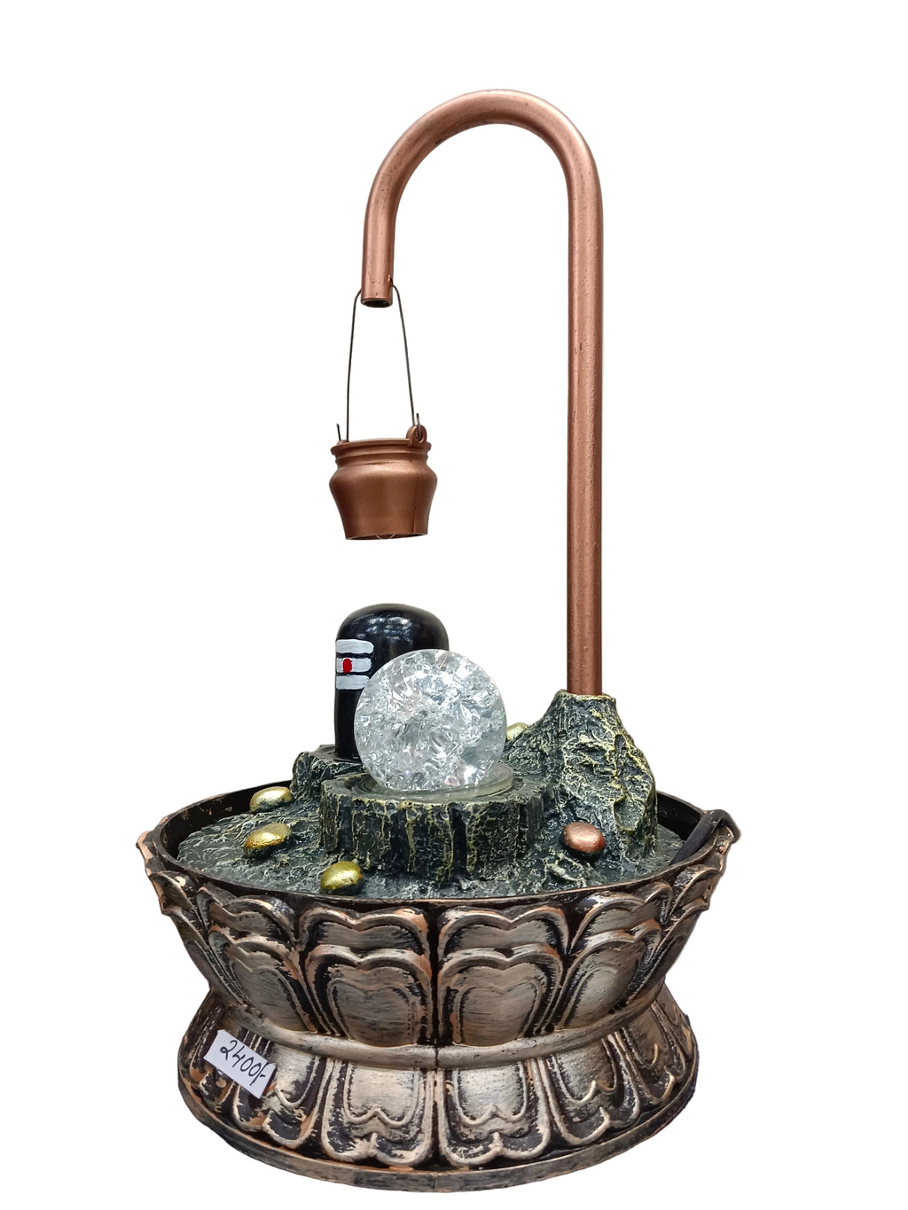 Shivling Water Fountain with LED Crystal Ball – Lotus Base