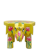 Hand-Painted Elephant Wooden Stand – Yellow Lotus Design