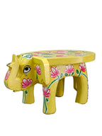 Hand-Painted Elephant Wooden Stand – Yellow Lotus Design