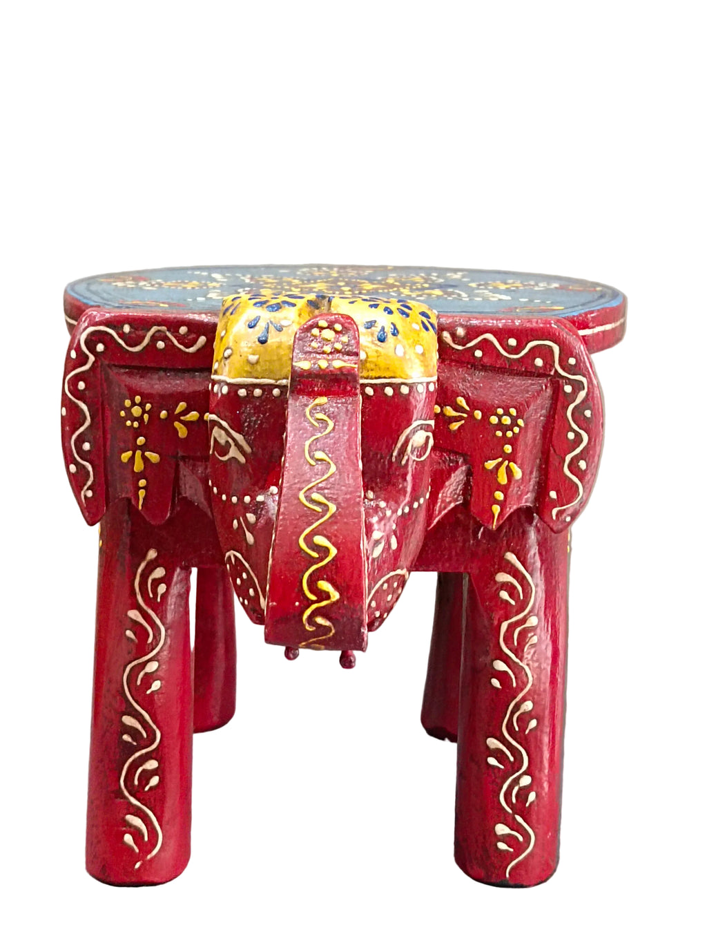 Rajasthani Hand-Painted Elephant Wooden Stand – Red Dot Art