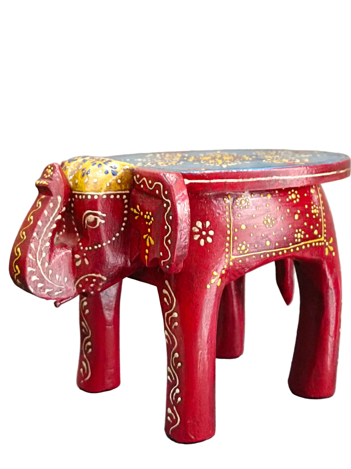 Rajasthani Hand-Painted Elephant Wooden Stand – Red Dot Art