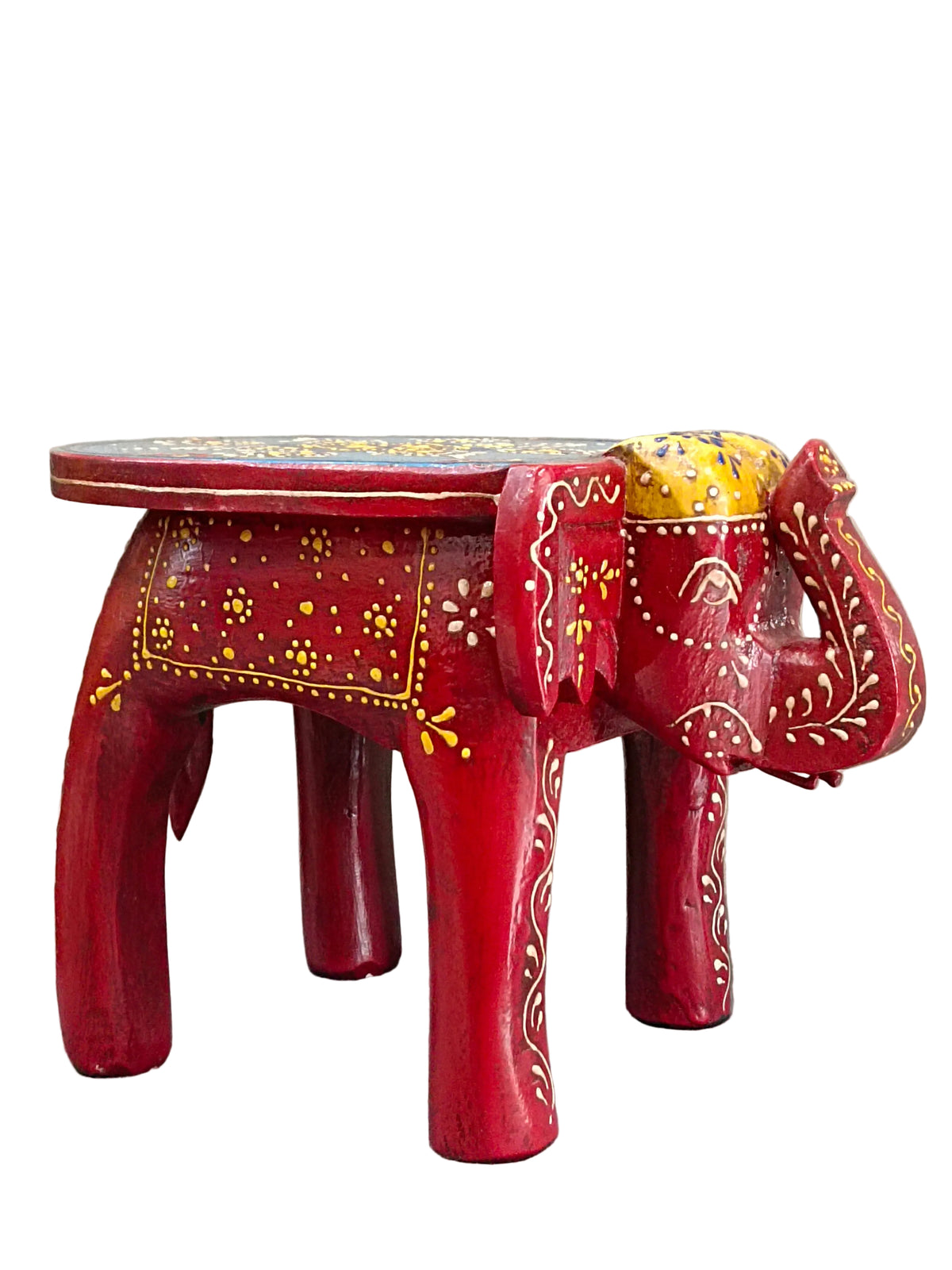 Rajasthani Hand-Painted Elephant Wooden Stand – Red Dot Art
