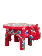 Hand-Painted Elephant Wooden Stand – Red with Blue Lotus