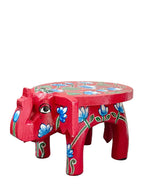 Hand-Painted Elephant Wooden Stand – Red with Blue Lotus