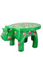 Hand-Painted Elephant Wooden Stand – Green Lotus Design