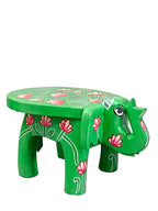 Hand-Painted Elephant Wooden Stand – Green Lotus Design