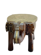 Wooden Elephant Stool with Brass Work – Walnut Finish 8 Inch