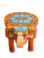 Rajasthani Hand-Painted Elephant Wooden Stand – Orange & Blue