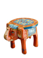Rajasthani Hand-Painted Elephant Wooden Stand – Orange & Blue
