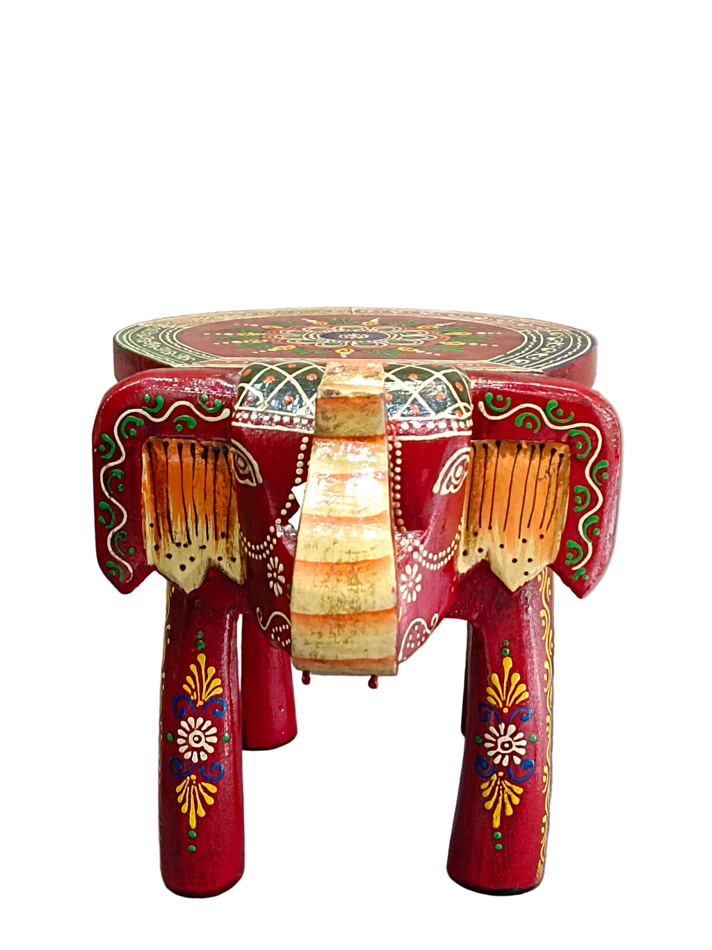 Rajasthani Hand-Painted Elephant Stand 8 Inch – Red Mandala