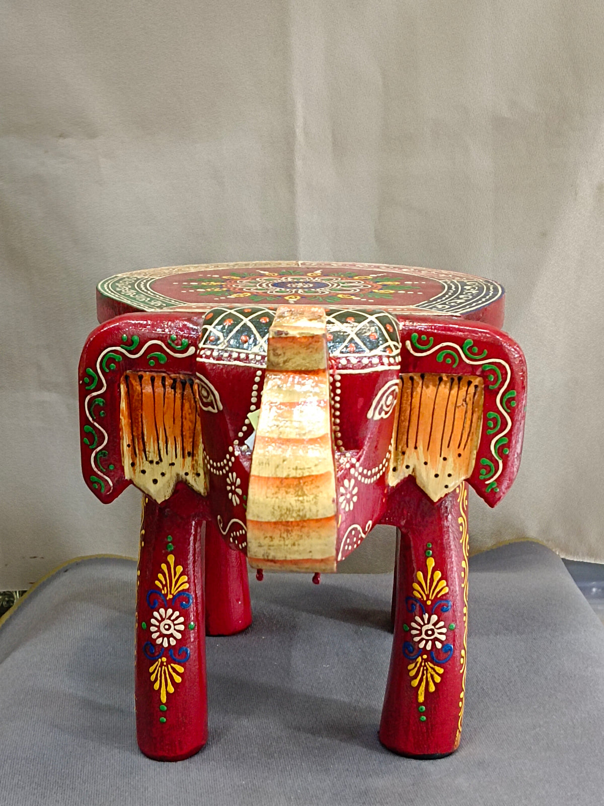 Rajasthani Hand-Painted Elephant Stand 8 Inch – Red Mandala