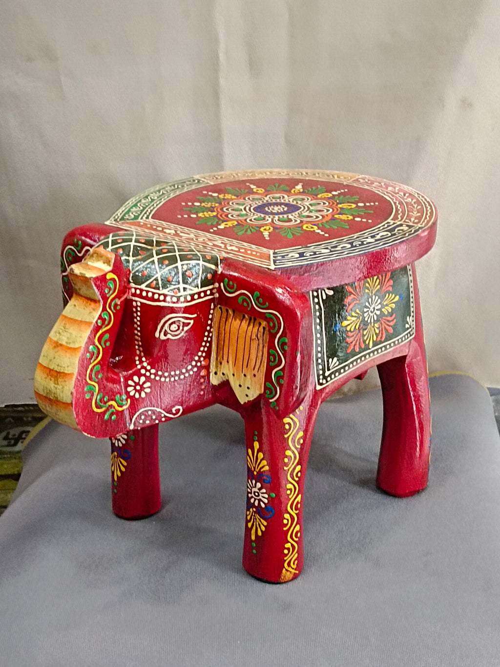 Rajasthani Hand-Painted Elephant Stand 8 Inch – Red Mandala