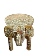 Natural Wood Elephant Stand 8 Inch – White Hand-Painted Art