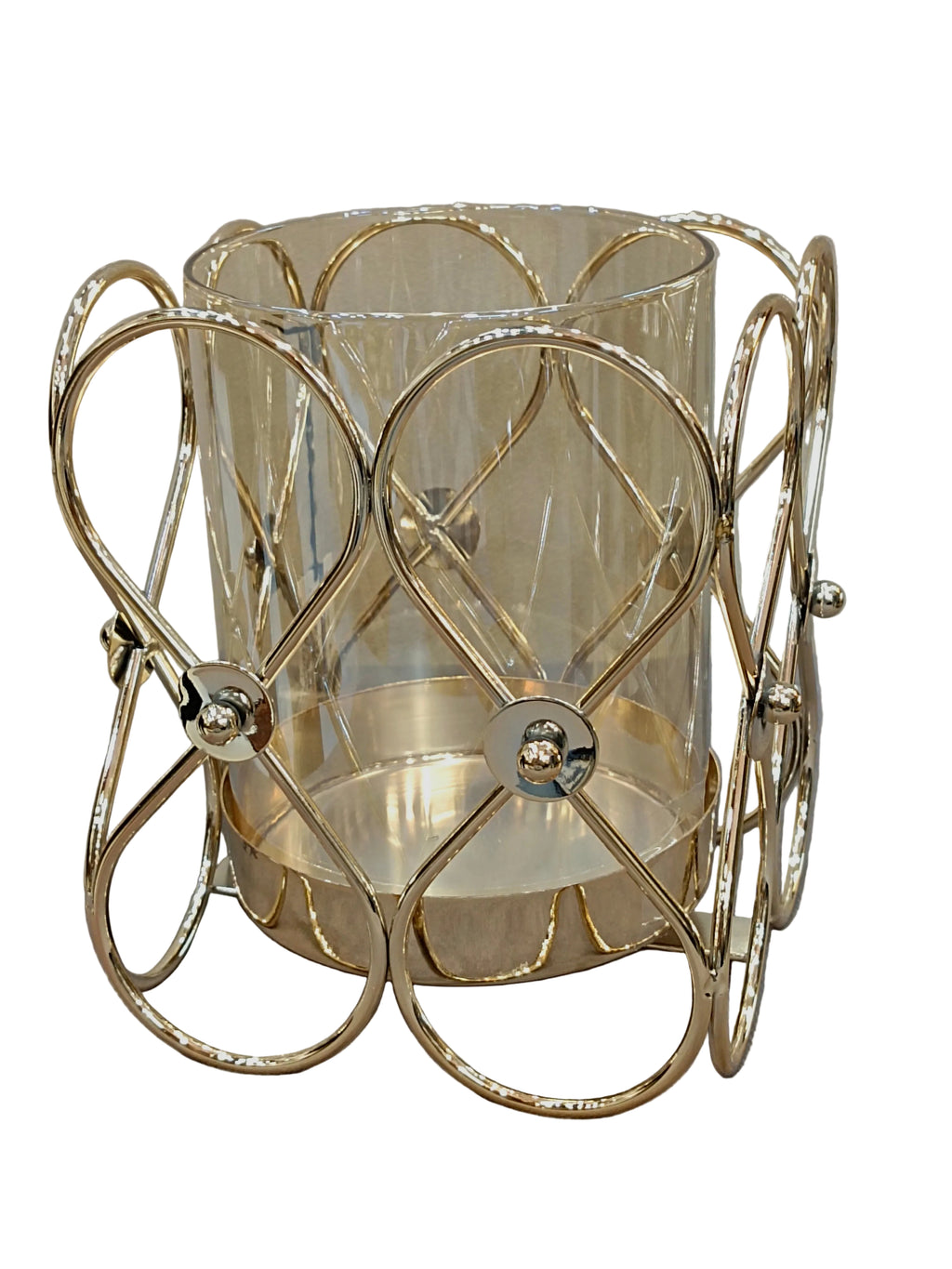 Gold Petal Loop Hurricane Candle Holder with Glass