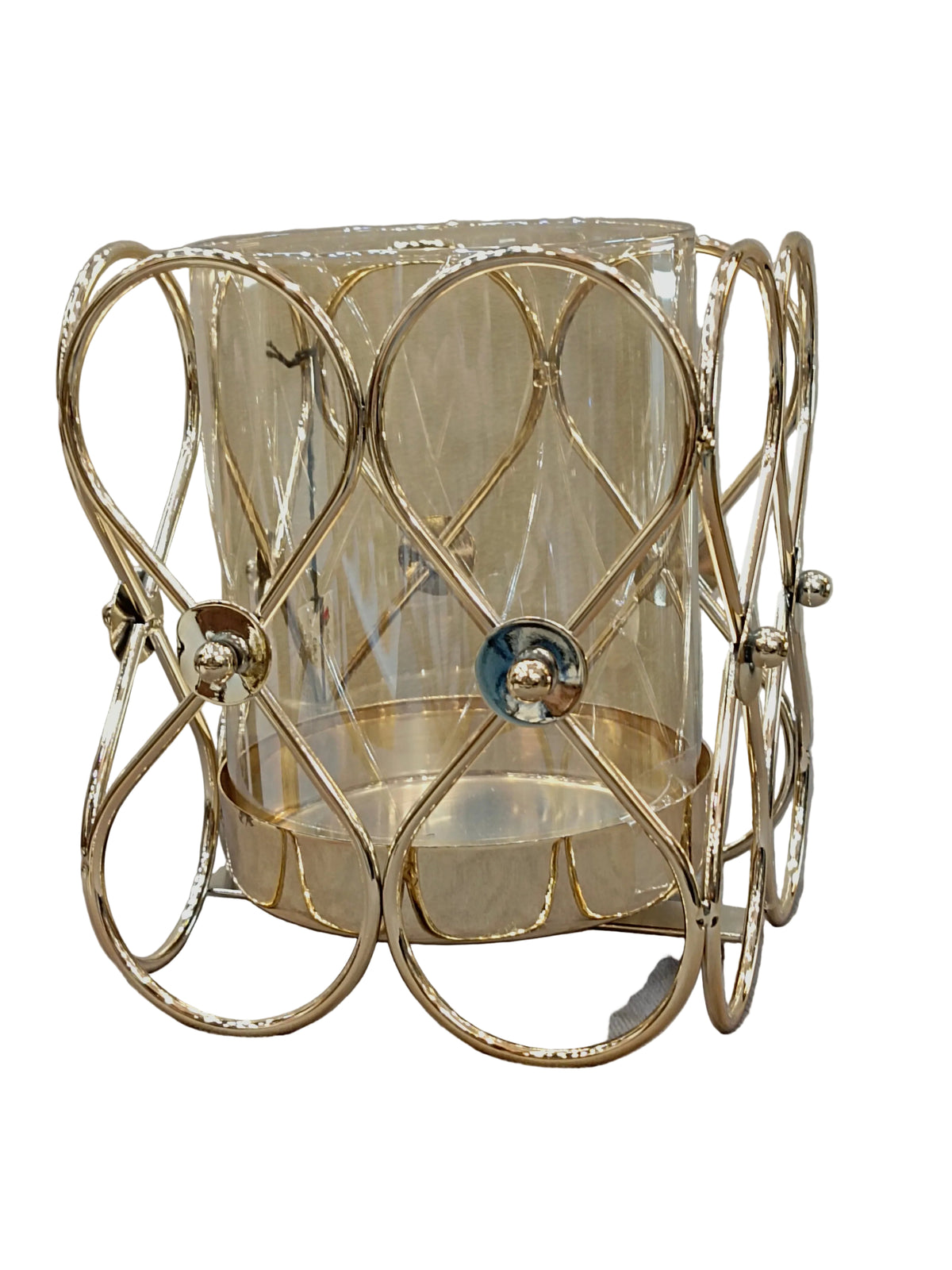 Gold Petal Loop Hurricane Candle Holder with Glass