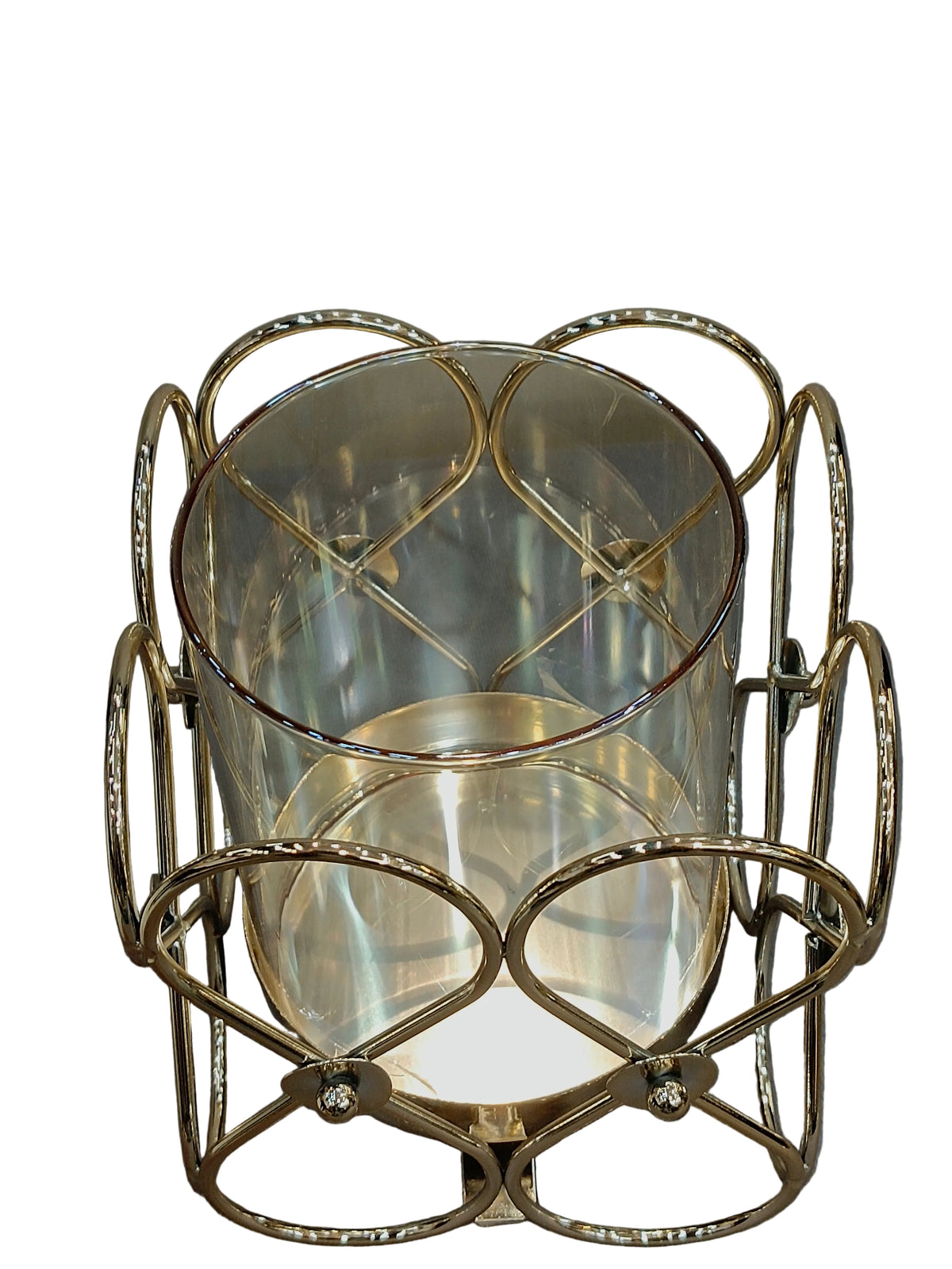Gold Petal Loop Hurricane Candle Holder with Glass