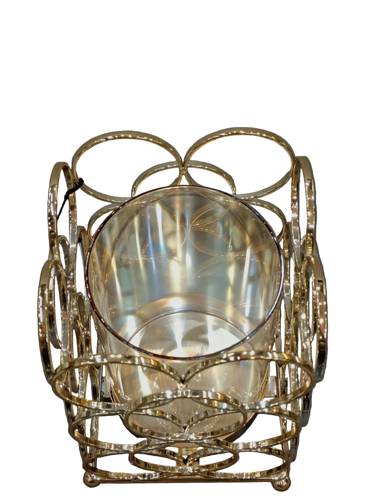 Tall Gold Circle Lattice Candle Holder with Glass Hurricane