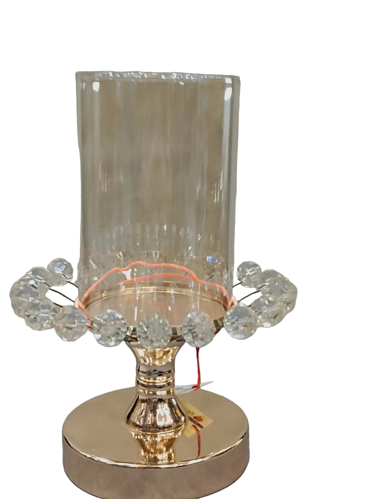 Gold Pedestal Hurricane Candle Holder with Crystal Balls